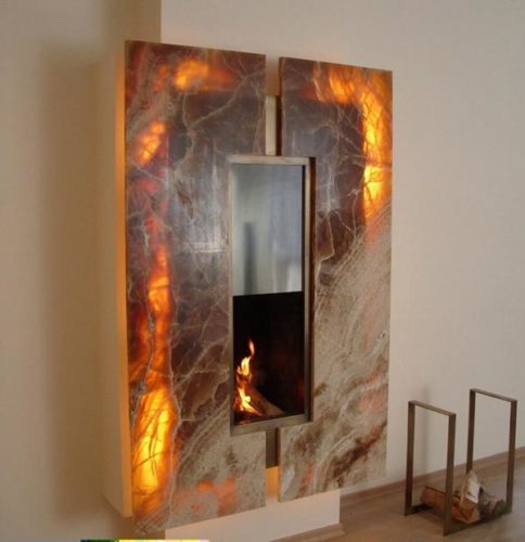  Wall mounted fireplace in interior details